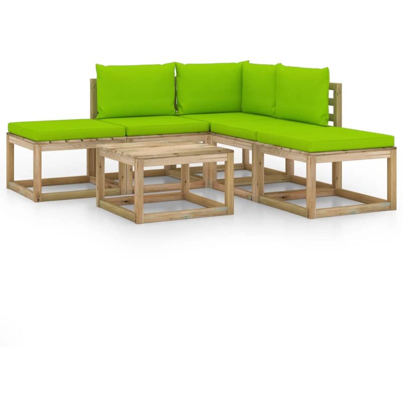 

vidaXL Juego de muebles jardín de 6 piezas con cojines verde brillante - Marrón