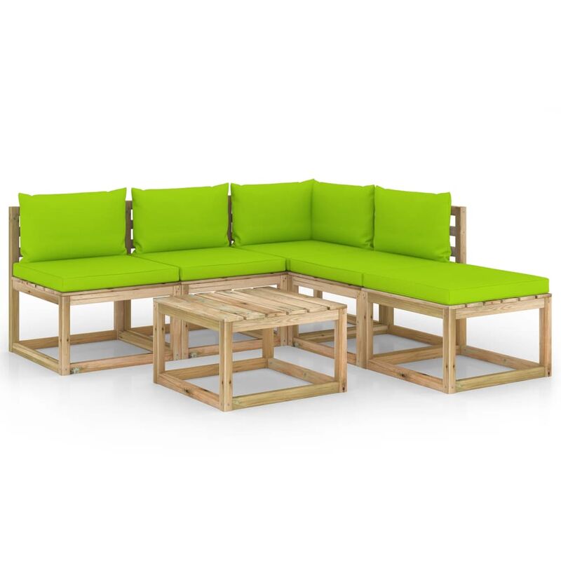 

vidaXL Juego de muebles jardín de 6 piezas con cojines verde brillante - Marrón