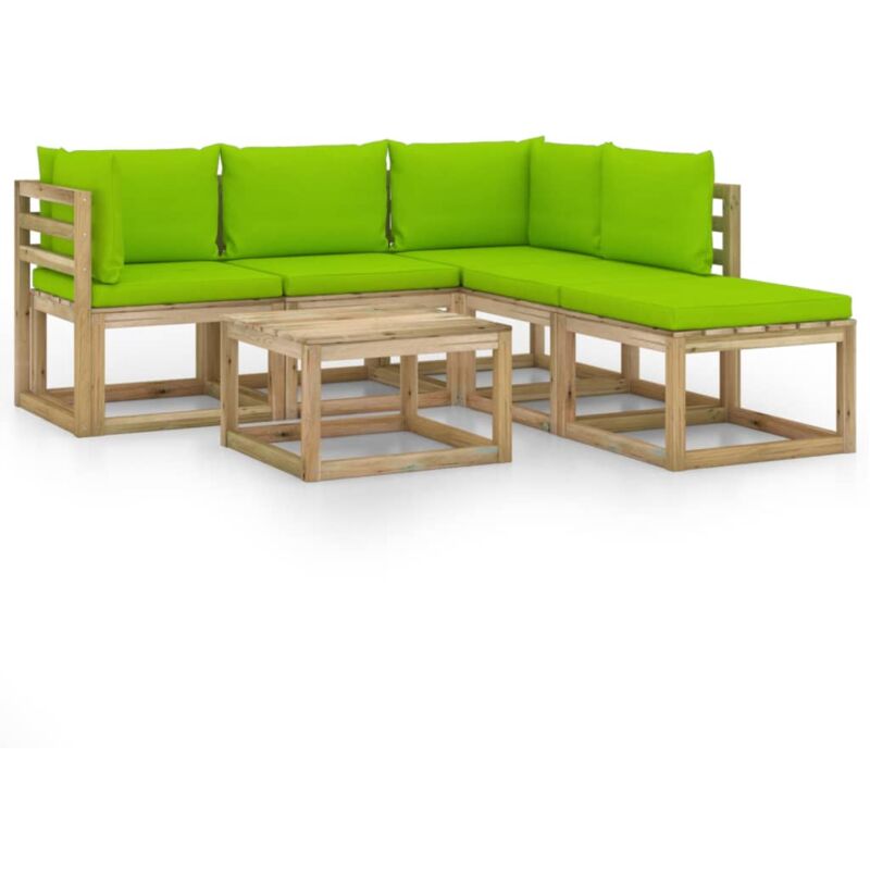 

vidaXL Juego de muebles jardín de 6 piezas con cojines verde brillante - Marrón