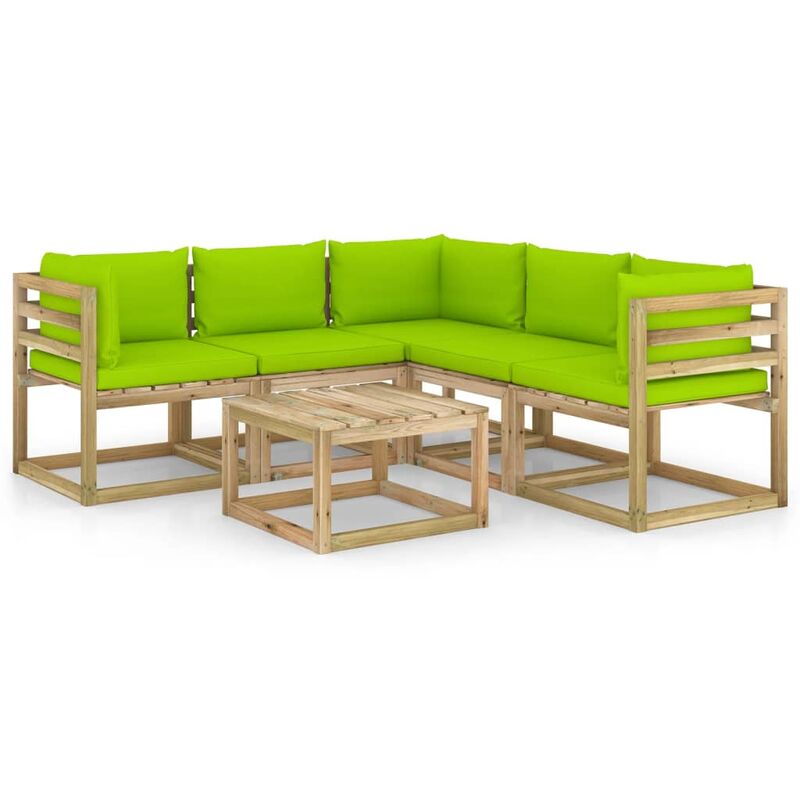 

vidaXL Juego de muebles jardín de 6 piezas con cojines verde brillante - Marrón