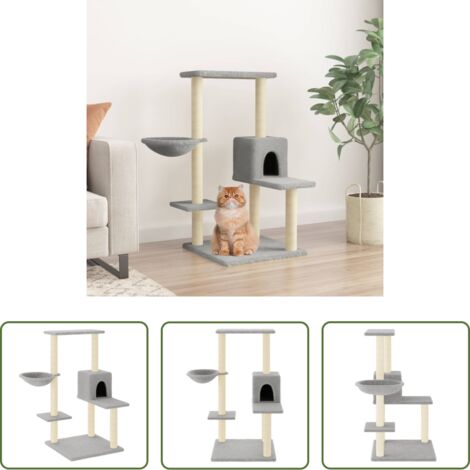 vidaXL Juego de rascadores para gatos -  Rascador para gatos con postes de sisal gris claro 95 cm
