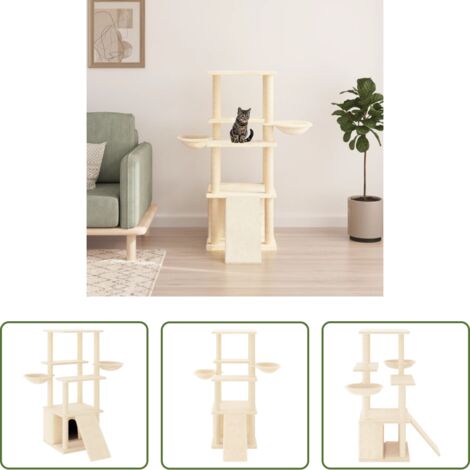 vidaXL Juego de rascadores -  Rascador para gatos con postes de sisal color crema 133 cm