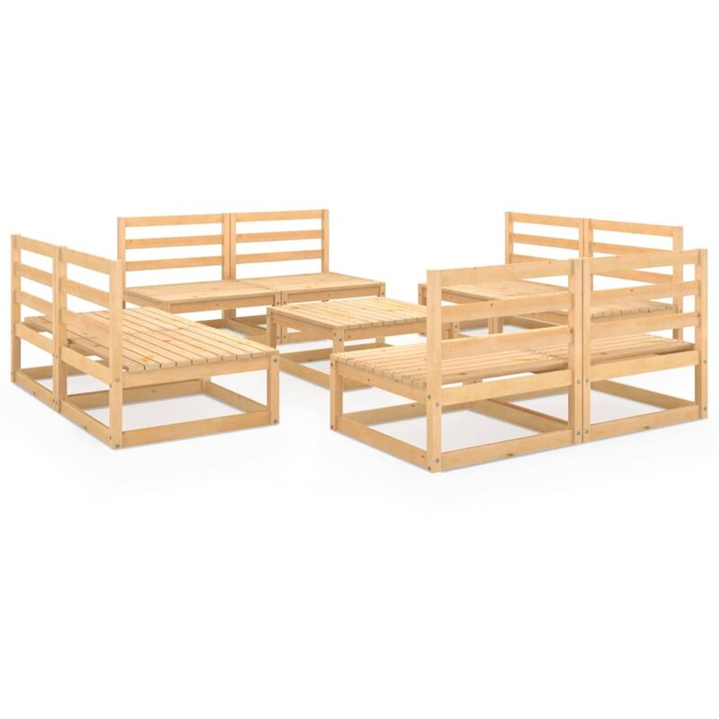 

vidaXL Juego de salón de jardín 9 piezas madera maciza de pino - Marrón