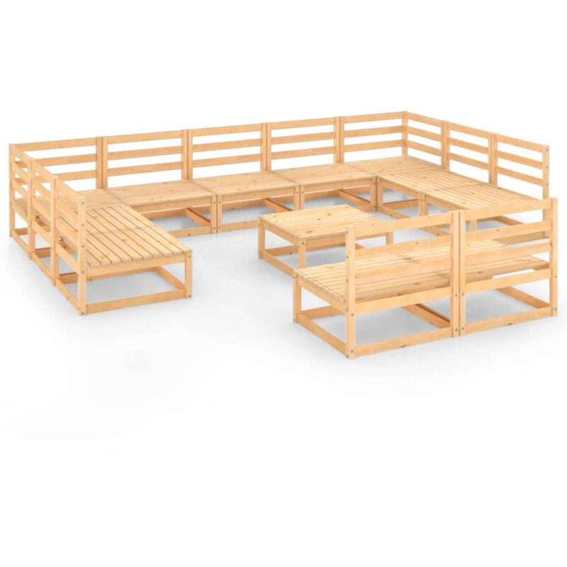 

vidaXL Juego de salón de jardín de 12 piezas madera maciza de pino - Marrón