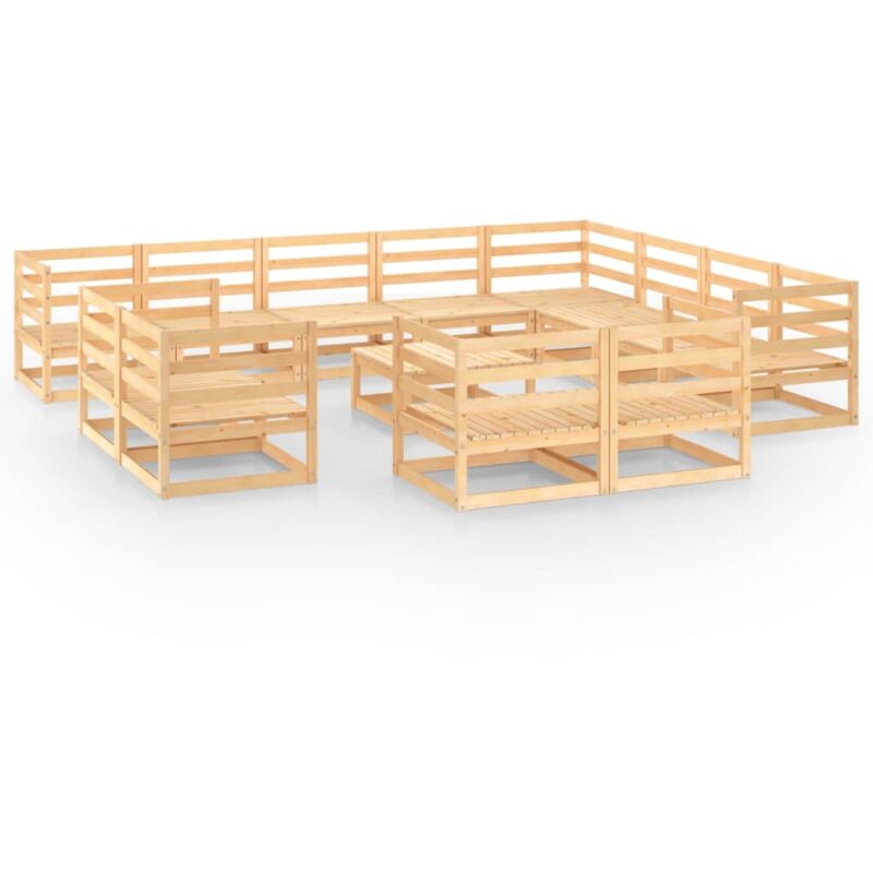 

vidaXL Juego de salón de jardín de 13 piezas madera maciza de pino - Marrón