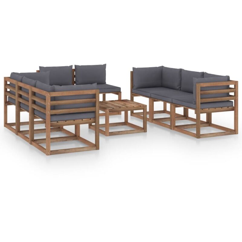 

vidaXL Juego de salón de jardín de 9 pzas con cojines gris antracita - Marrón