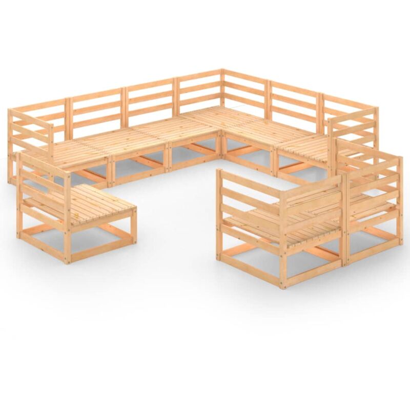 

vidaXL Juego de salón de jardín 9 piezas madera maciza de pino - Marrón