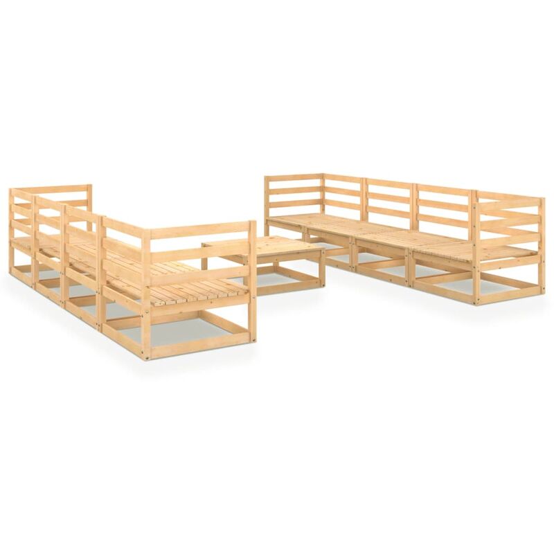 

vidaXL Juego de salón de jardín 9 piezas madera maciza de pino - Marrón