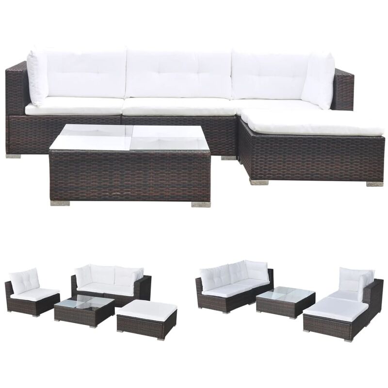 

vidaXL Set Muebles de Jardín 5 Piezas y Cojines Ratán Sintético Marrón - Marrón