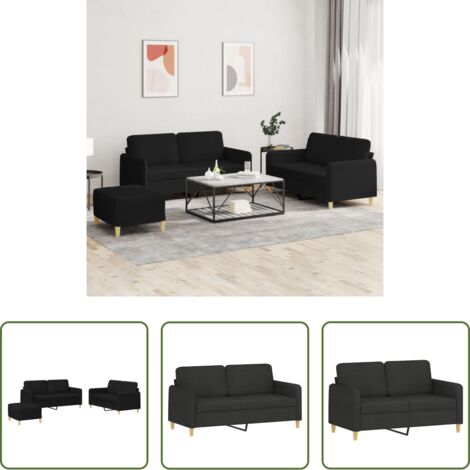 vidaXL Juego de sofás -  Juego de sofás con cojines 3 piezas tela negro