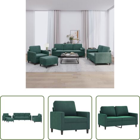 vidaXL Juego de sofás -  Juego de sofás con cojines 4 piezas terciopelo verde oscuro
