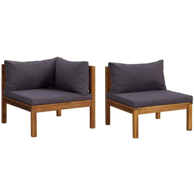 

vidaXL Juego de sofás 2 pzas con cojines gris oscuro madera de acacia - Marrón