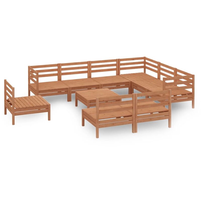 

vidaXL Juego muebles de jardín 10 pzas madera maciza pino marrón miel - Marrón