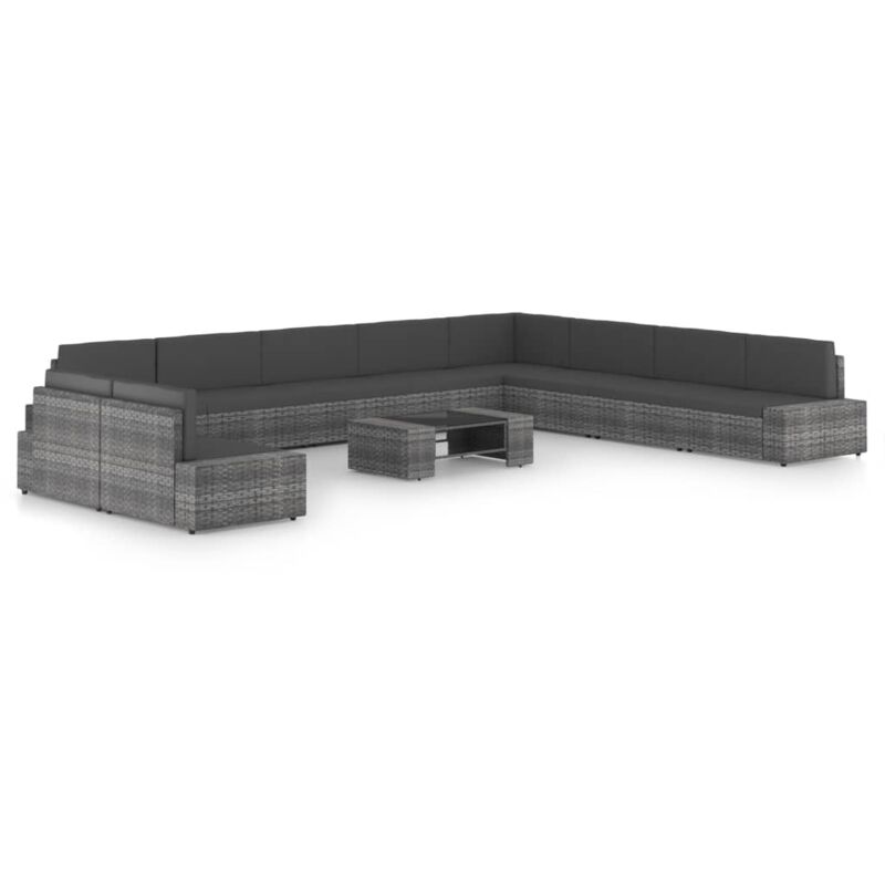 

Juego muebles de jardín 11 pzas y cojines ratán sintético gris - Gris - Vidaxl