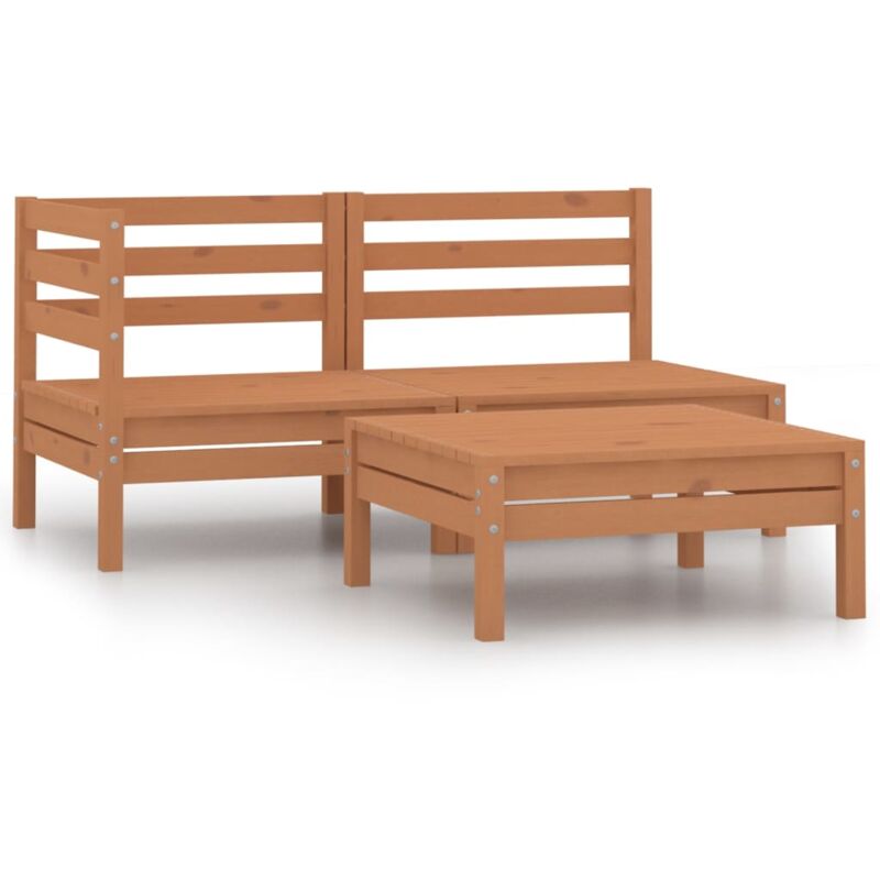 

vidaXL Juego muebles de jardín 3 pzas madera maciza pino marrón miel - Marrón