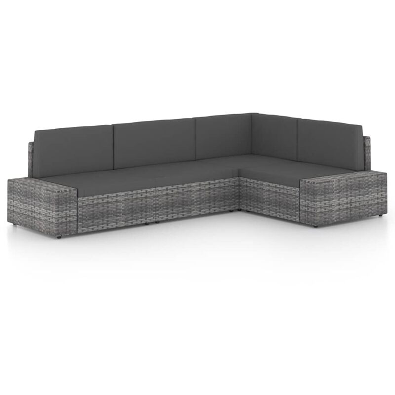 

vidaXL Juego muebles de jardín 4 pzas y cojines ratán sintético gris - Gris