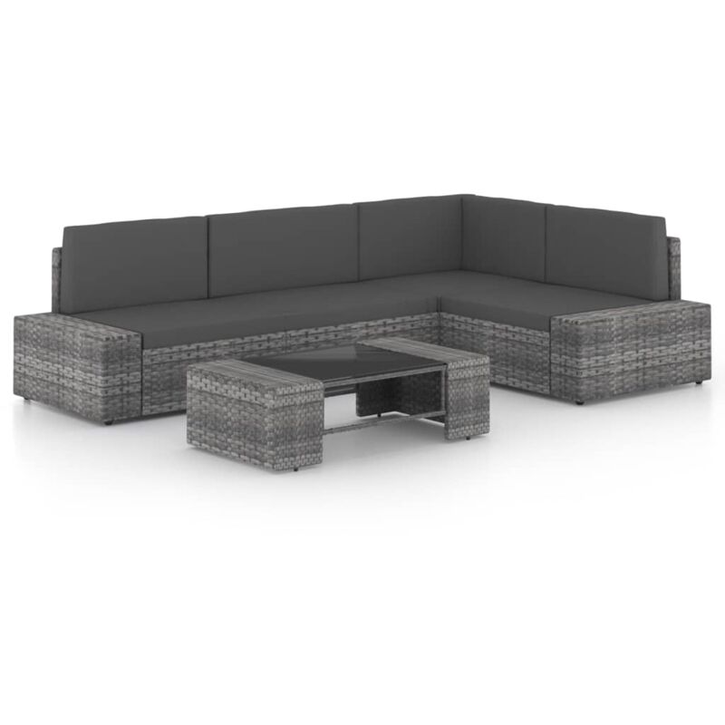 

vidaXL Juego muebles de jardín 5 pzas y cojines ratán sintético gris - Gris