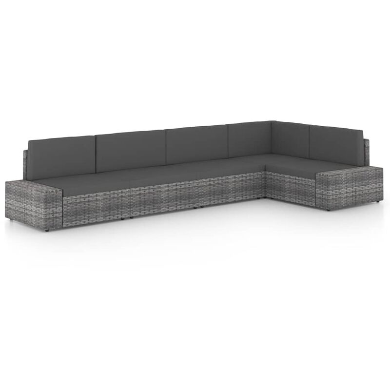 

vidaXL Juego muebles de jardín 5 pzas y cojines ratán sintético gris - Gris