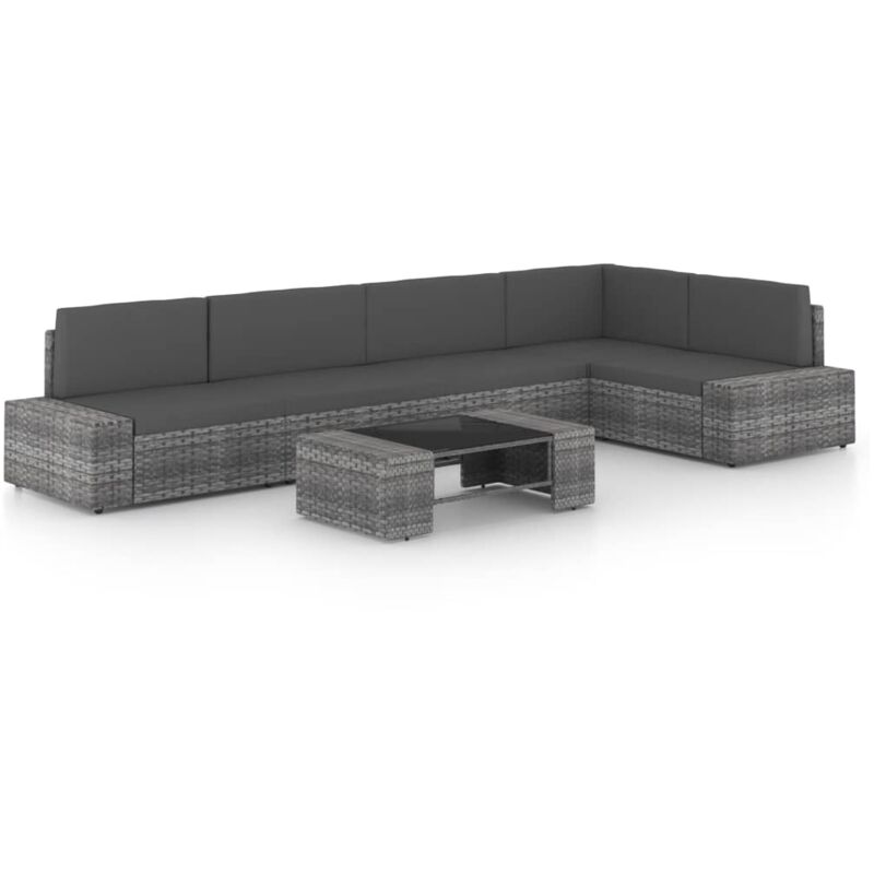 

vidaXL Juego muebles de jardín 6 pzas y cojines ratán sintético gris - Gris