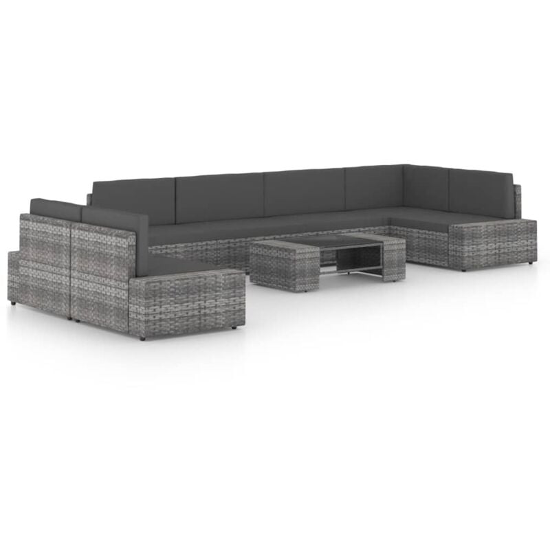 

Juego muebles de jardín 8 pzas y cojines ratán sintético gris - Gris - Vidaxl