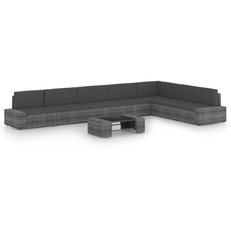 

vidaXL Juego muebles de jardín 8 pzas y cojines ratán sintético gris - Gris