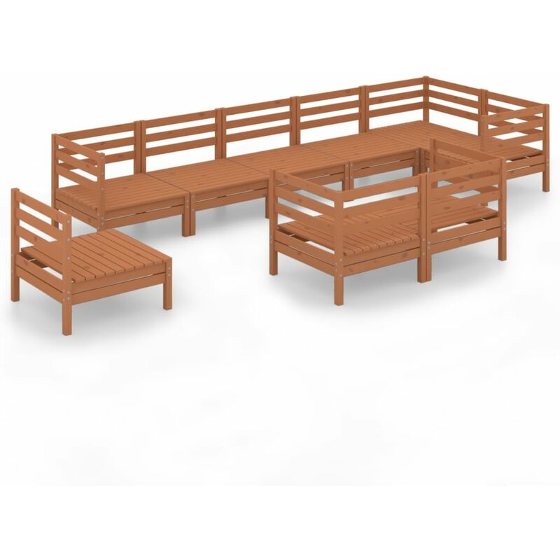 

vidaXL Juego muebles de jardín 9 pzas madera maciza pino marrón miel - Marrón