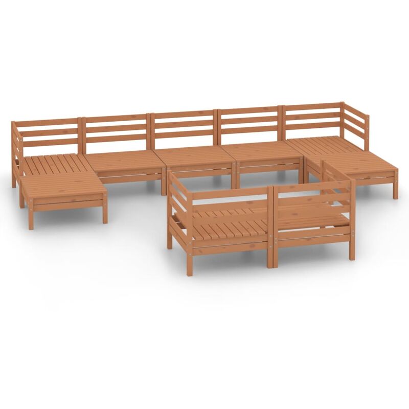 

vidaXL Juego muebles de jardín 9 pzas madera maciza pino marrón miel - Marrón