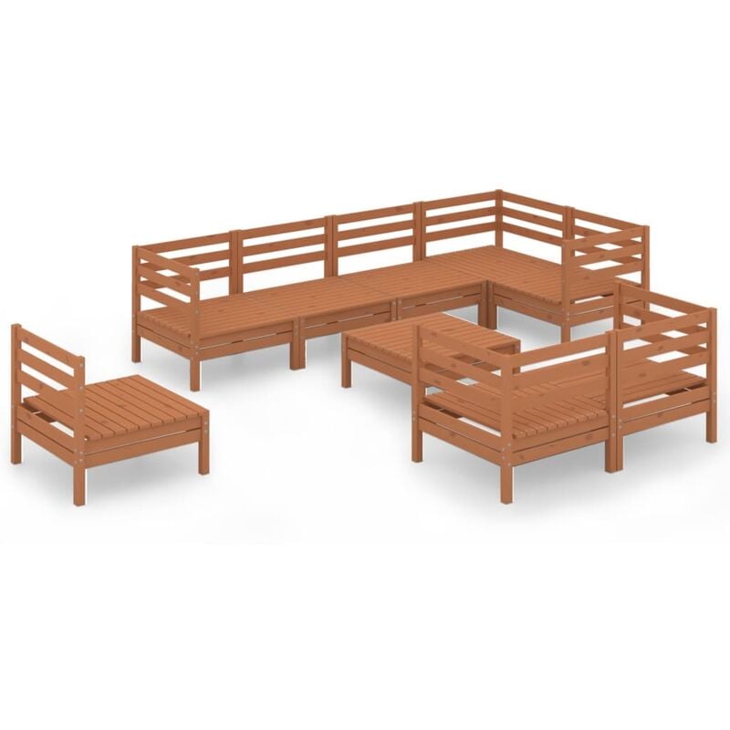 

Juego muebles de jardín 9 pzas madera maciza pino marrón miel - Marrón - Vidaxl