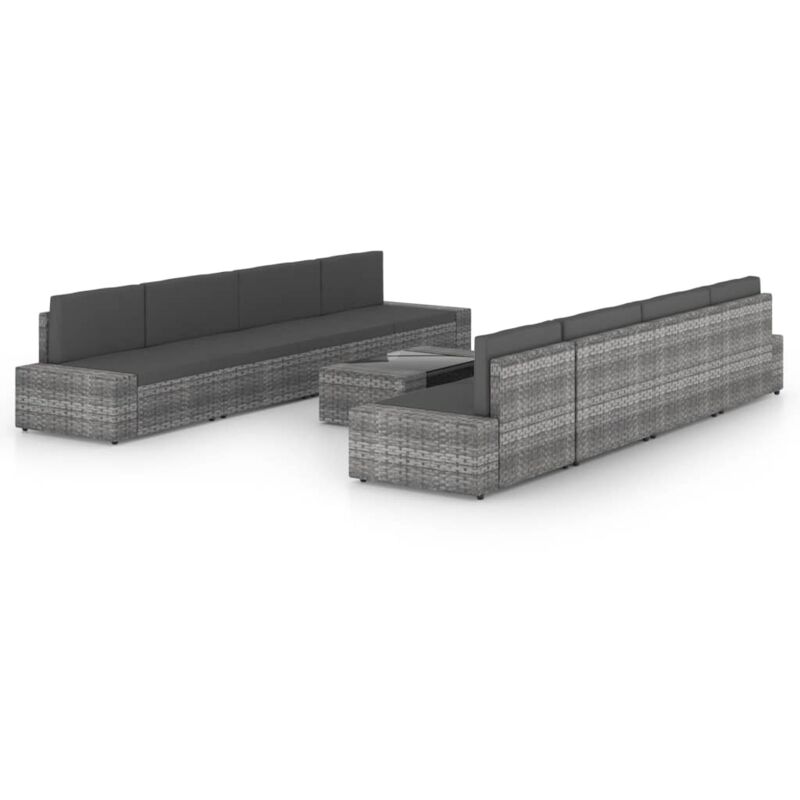 

Juego muebles de jardín 9 pzas y cojines ratán sintético gris - Gris - Vidaxl