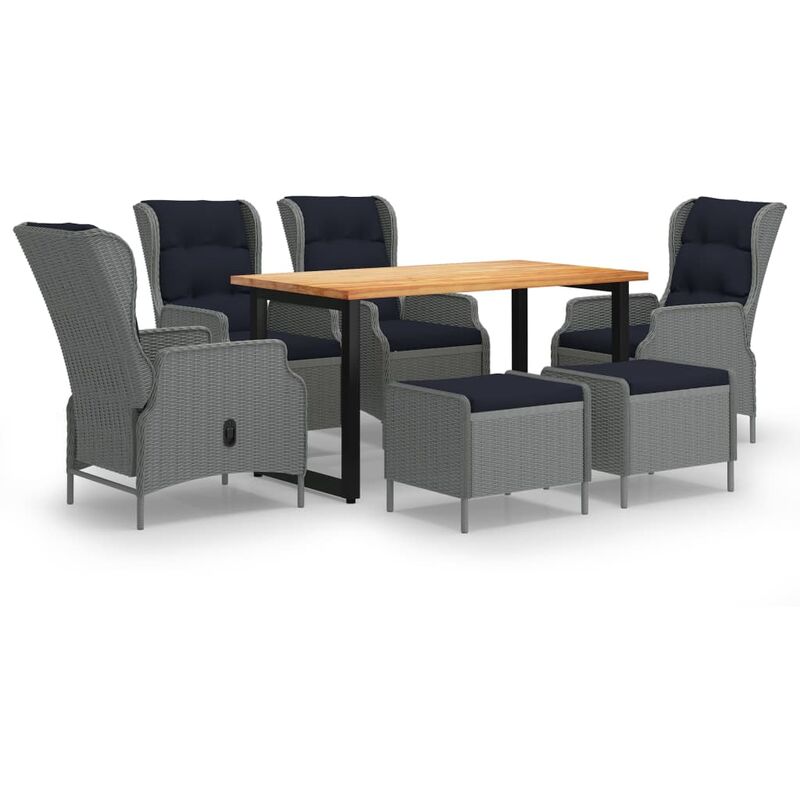

Juego muebles jardín 7 pzas cojines ratán sintético gris claro - Gris - Vidaxl