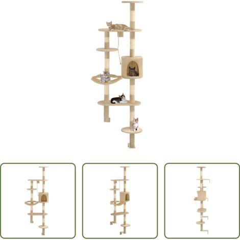vidaXL Juego para gatos -  Rascador de gatos de pared con poste de sisal 194 cm beige