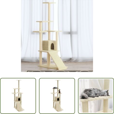 vidaXL Juego para gatos -  Rascador para gatos con postes de sisal color crema 155 cm