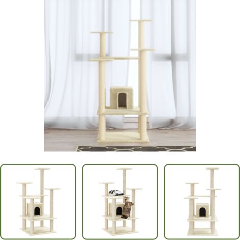vidaXL Juego para gatos -  Rascador para gatos con postes de sisal crema 110 cm