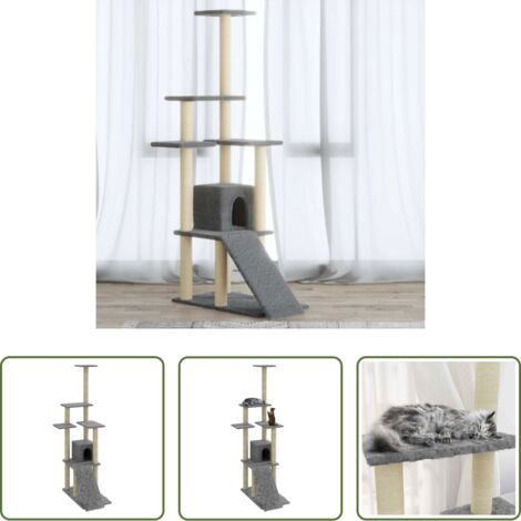 vidaXL Juego para gatos -  Rascador para gatos con postes de sisal gris claro 155 cm