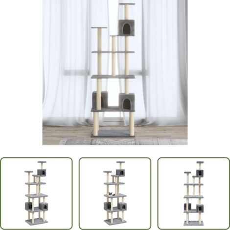 vidaXL Juego para gatos -  Rascador para gatos con postes de sisal gris claro 188 cm