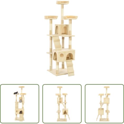 vidaXL Juego para gatos -  Rascador para gatos poste rascador de sisal 170 cm beige