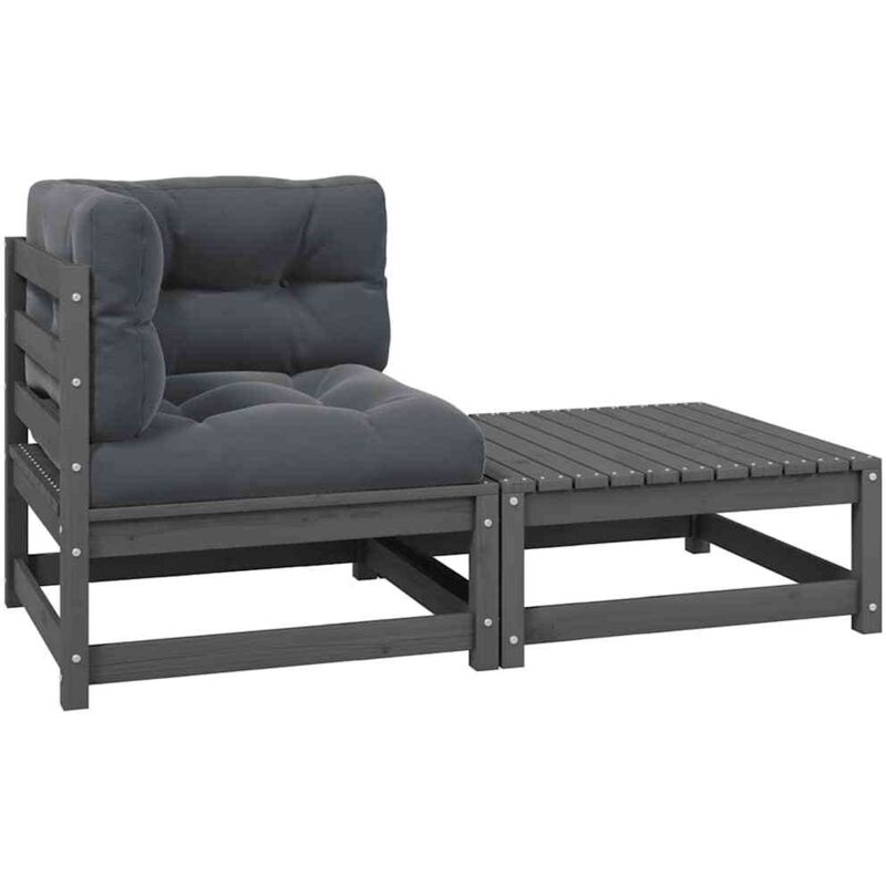 

vidaXL Juego salón jardín 2 pzas con cojines madera maciza pino gris - Gris