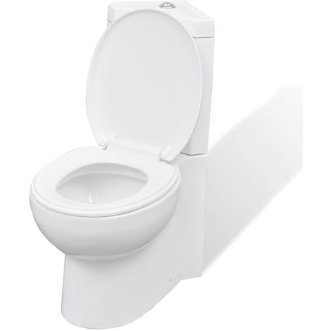 vidaXL Stand Toilette Ecke Bodenstehend Keramik mit Soft Close Mechanismus WC Sitz Deckel Spülkasten Badezimmer 37x68x79cm Weiß/Schwarz