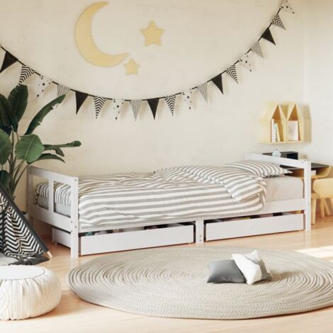 vidaXL Kids Bed Frame with Drawers White 80x200 cm Solid Wood Pine