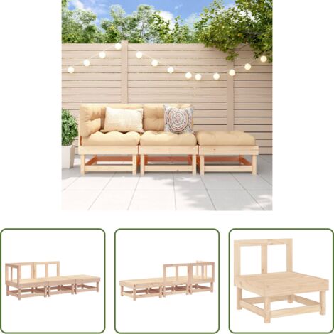 vidaXL Kieferholz - 3-tlg. Garten-Lounge-Set Massivholz Kiefer