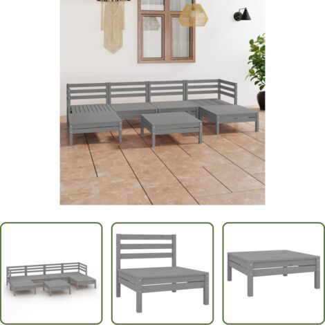 vidaXL Kieferholz - 7-tlg. Garten-Lounge-Set Grau Massivholz Kiefer