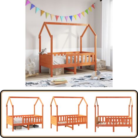 vidaXL Kinderbett Hausbett Wachsbraun 70x140 cm Kiefer