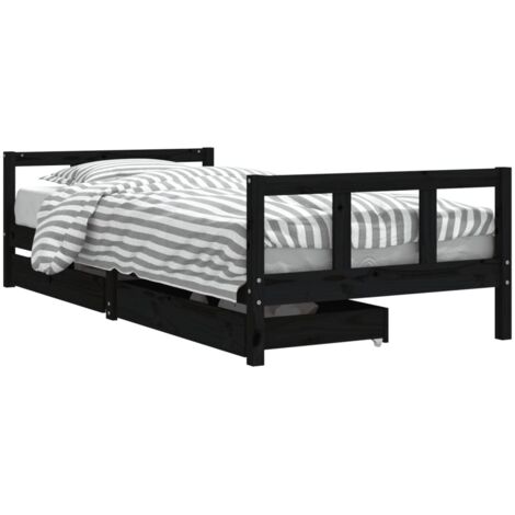 vidaXL Kinderbett mit Schubladen schwarz 90x200 cm aus massivem Kiefernholz