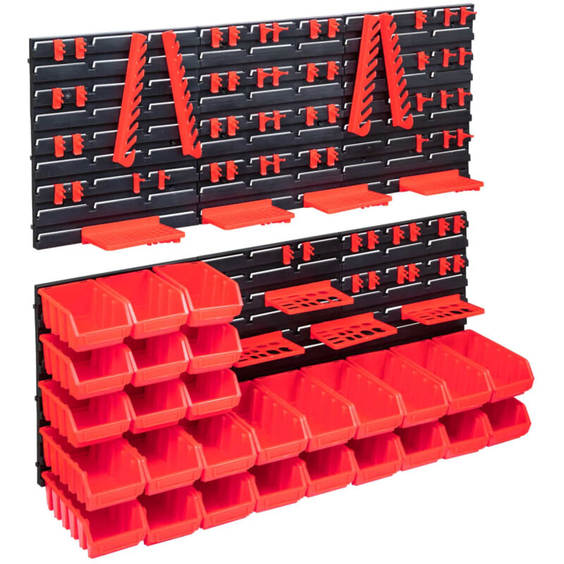 

vidaXL Kit de cajas de almacenaje 103 pzas paneles de pared rojo negro - Rojo
