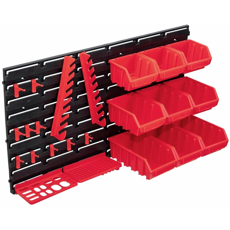 

vidaXL Kit de cajas de almacenaje 34 pzas paneles de pared rojo negro - Rojo