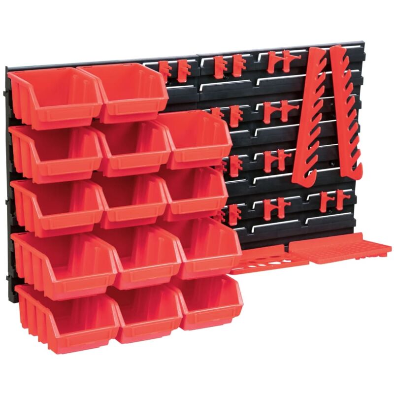 

vidaXL Kit de cajas de almacenaje 39 pzas paneles de pared rojo negro - Rojo