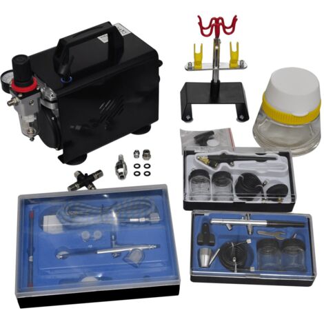 Vidaxl – Kit de compresseur d'aérographe 3 pistolets – Compresseur à piston monocylindre 1/6 CH – Débit d'air 20-23 l/min – Pression max 4 bar