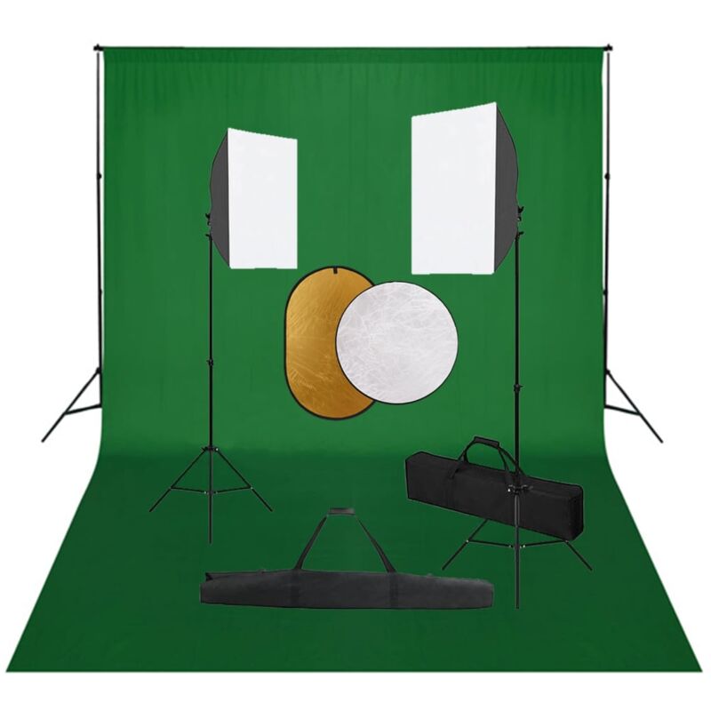 

Kit de estudio fotográfico con luces softbox, fondo y reflector - Negro - Vidaxl