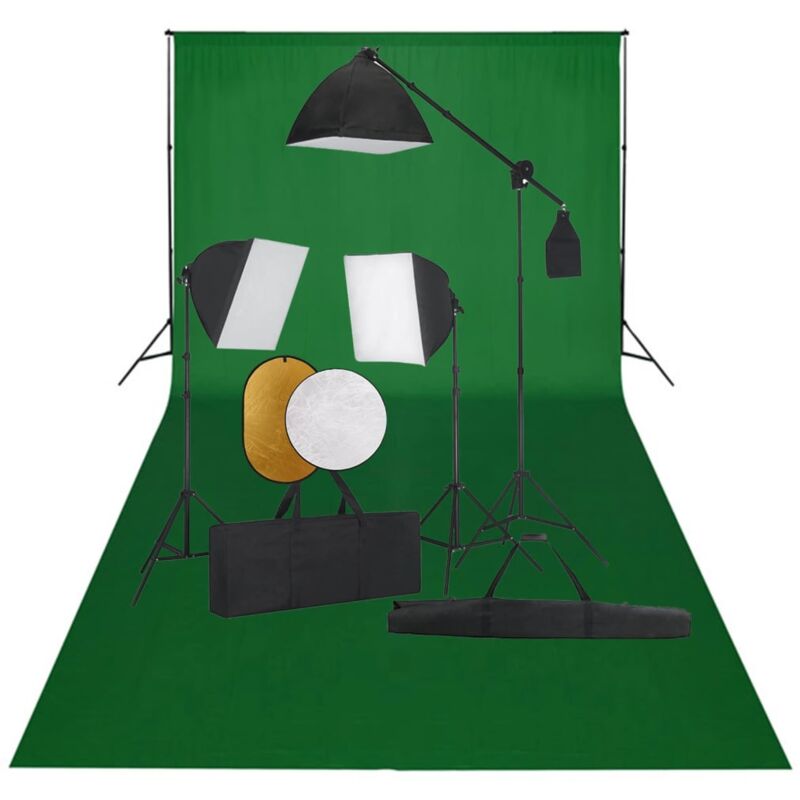 

Kit de estudio fotográfico con luces softbox fondo y reflector - Negro - Vidaxl