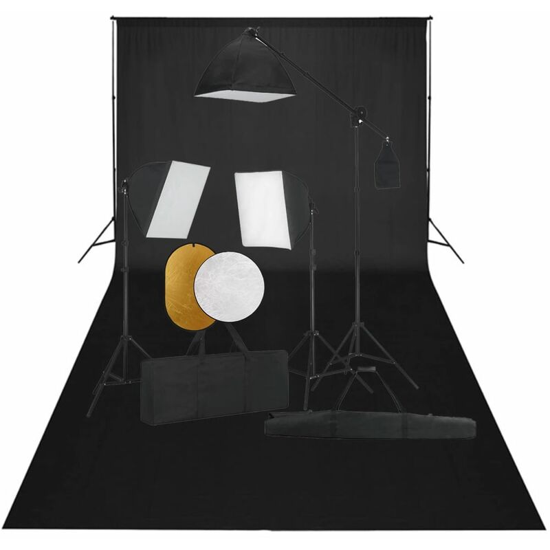 

Kit de estudio fotográfico con luces softbox fondo y reflector - Negro - Vidaxl